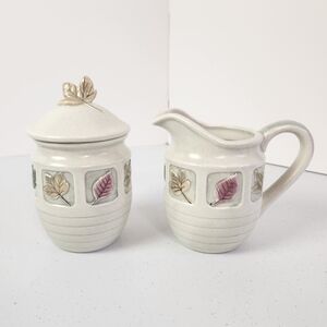 Mikasa KT407 Woodland China Stoneware Cream Jug Sugar Jar Leaves Creamer Lid